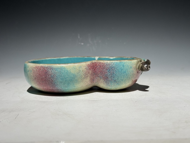 古玩陶瓷清中晚粉彩桃花洞葫蘆形水洗真品鑒賞圖