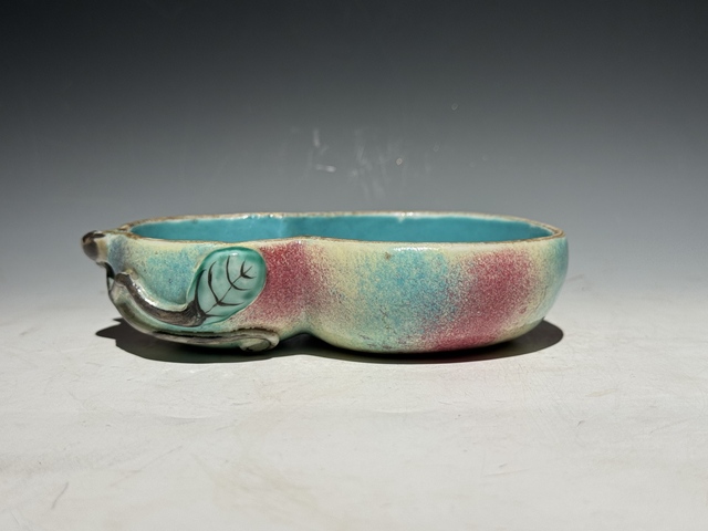 古玩陶瓷清中晚粉彩桃花洞葫蘆形水洗真品鑒賞圖