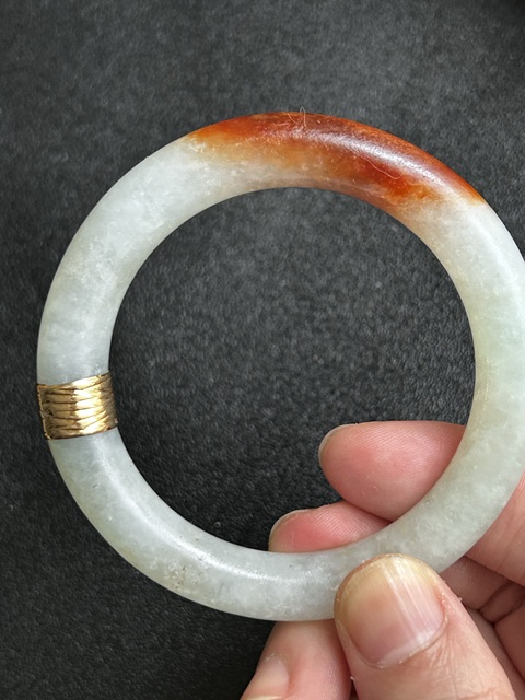 古玩玉器清代老翡翠一抹紅純天然鑲18k金拍賣,當前價格6900元