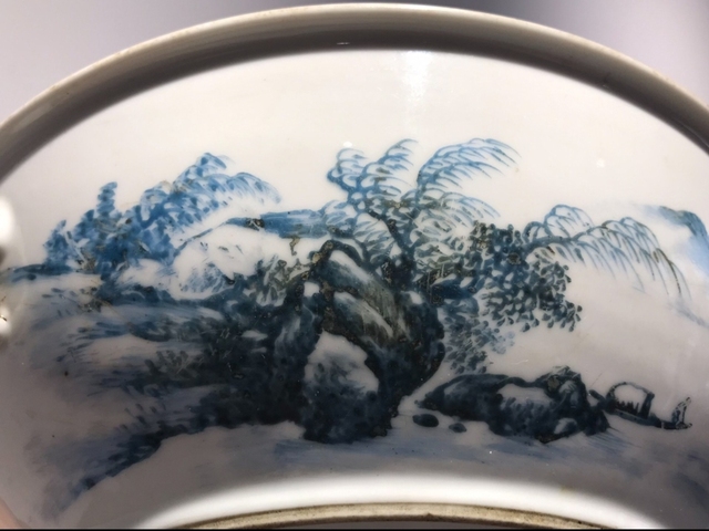 古玩陶瓷山水紋四系一品蓋鍋真品鑒賞圖