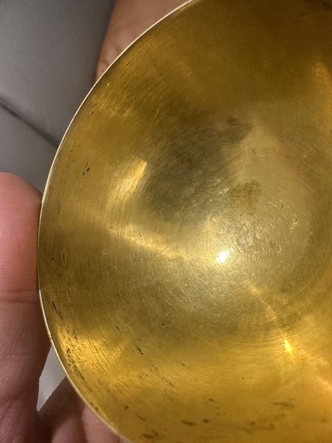 古玩雜項清代手工鏨刻花卉圖案鎏金銀碗真品鑒賞圖