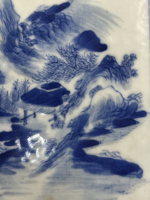 古玩陶瓷青花山水人物四方倭角盤真品鑒賞圖