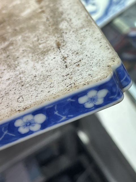 古玩陶瓷青花山水人物四方倭角盤真品鑒賞圖