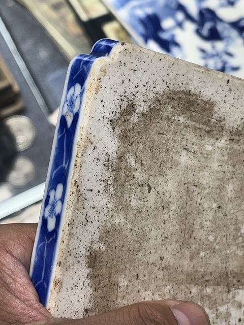 古玩陶瓷青花山水人物四方倭角盤真品鑒賞圖