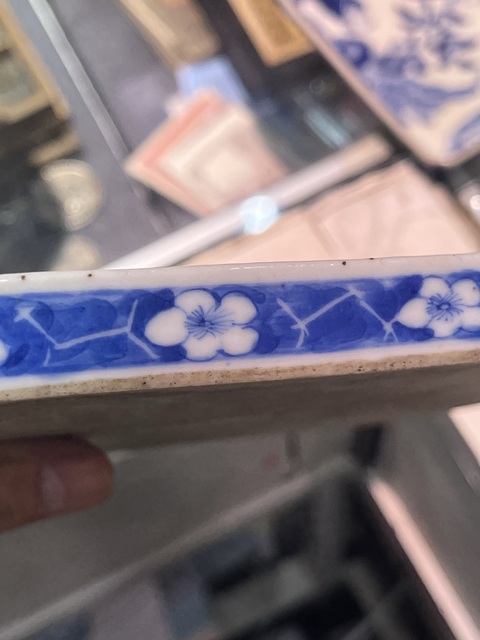 古玩陶瓷青花山水人物四方倭角盤真品鑒賞圖