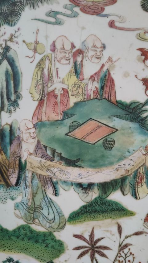 古玩陶瓷粉彩瓷板真品鑒賞圖