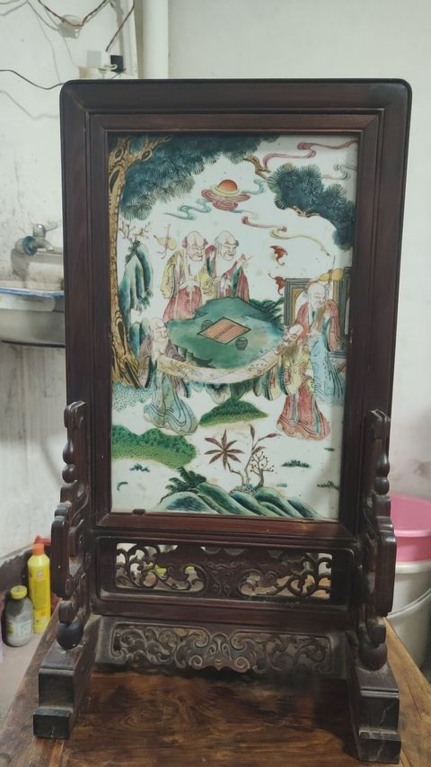 古玩陶瓷粉彩瓷板真品鑒賞圖