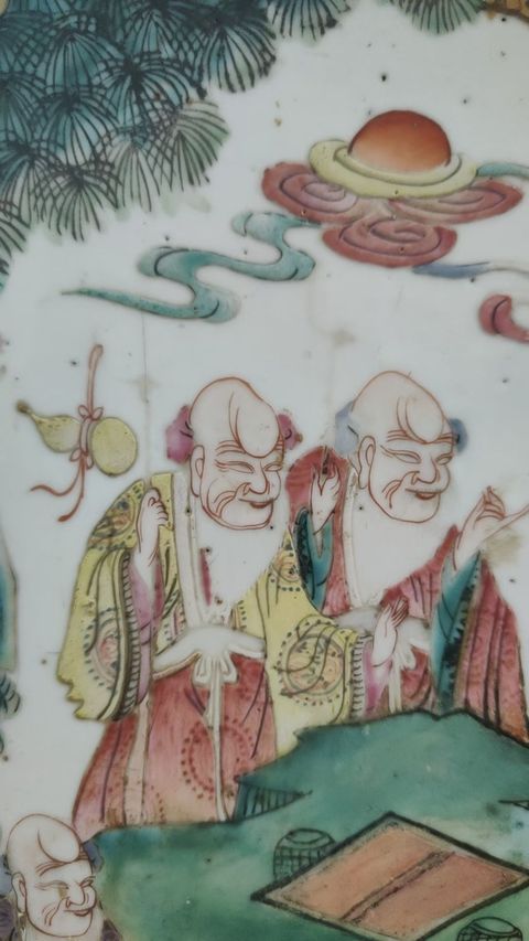 古玩陶瓷粉彩瓷板真品鑒賞圖
