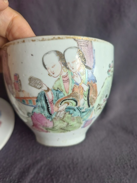 古玩陶瓷粉彩仕女人物紋蓋缸真品鑒賞圖
