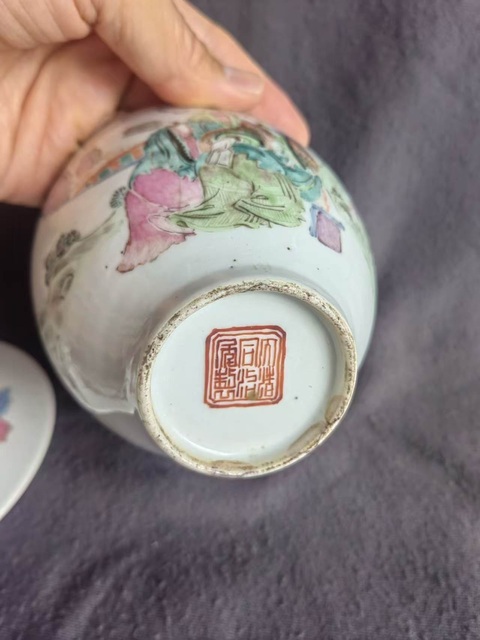古玩陶瓷粉彩仕女人物紋蓋缸真品鑒賞圖