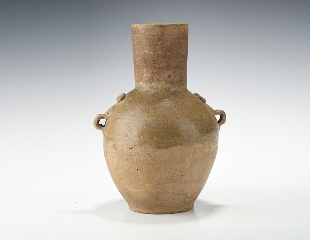 古玩陶瓷兩晉南北朝·青釉雙耳瓶真品鑒賞圖