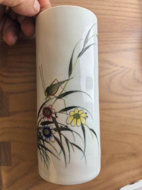 古玩陶瓷粉彩蟲草紋香筒真品鑒賞圖