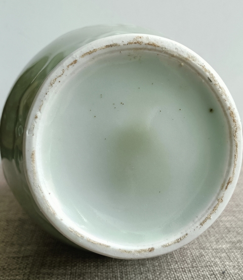 古玩陶瓷豆青釉獅紋雙耳瓶真品鑒賞圖