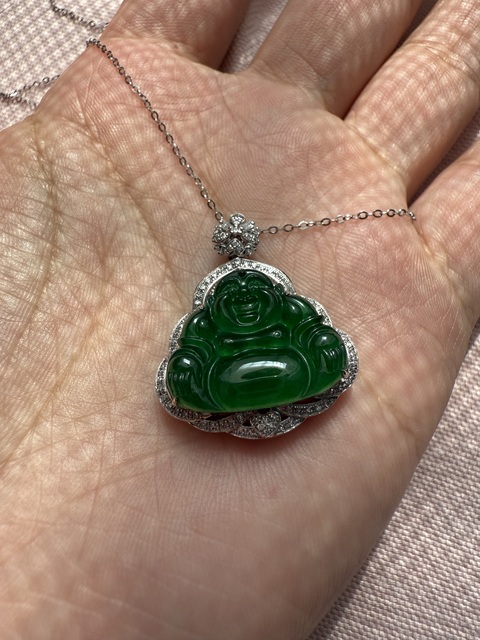 古玩玉器天然翡翠佛公掛件真品鑒賞圖