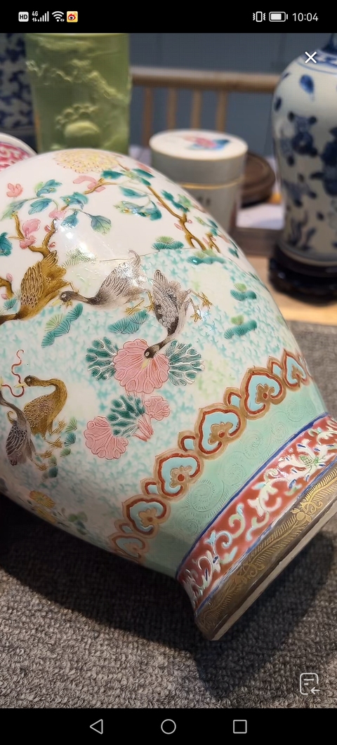 古玩陶瓷粉彩飛鳴宿食紋瓶真品鑒賞圖