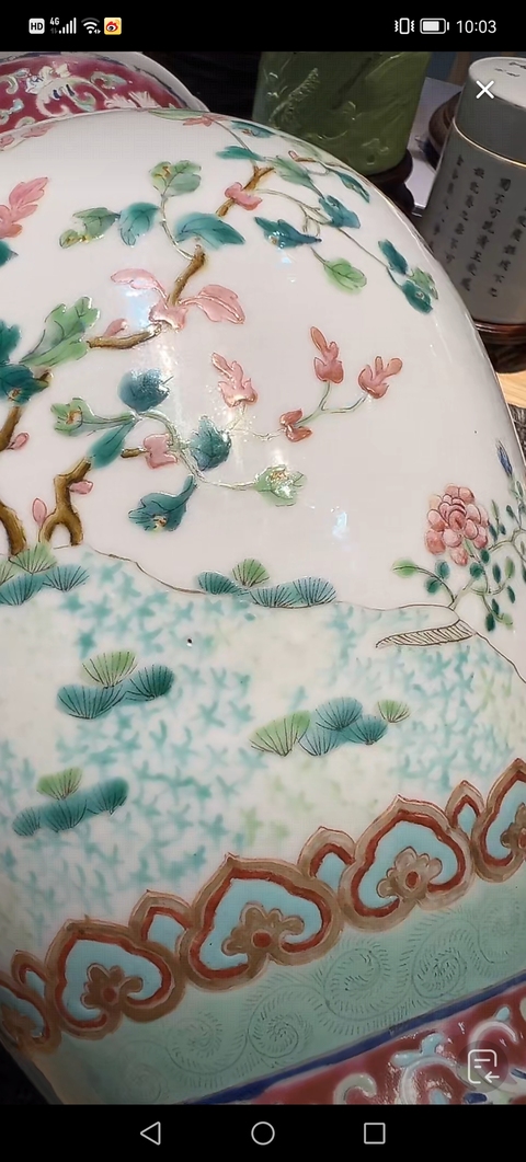 古玩陶瓷粉彩飛鳴宿食紋瓶真品鑒賞圖