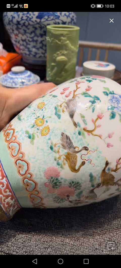 古玩陶瓷粉彩飛鳴宿食紋瓶真品鑒賞圖