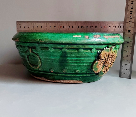 古玩陶瓷三彩獅耳水洗真品鑒賞圖