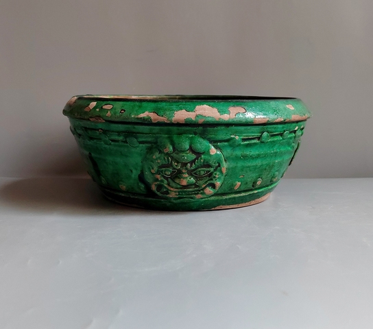 古玩陶瓷三彩獅耳水洗真品鑒賞圖