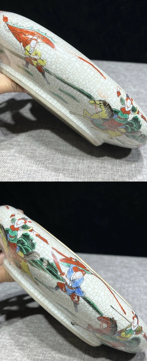古玩陶瓷哥釉粉彩刀馬人物水洗真品鑒賞圖