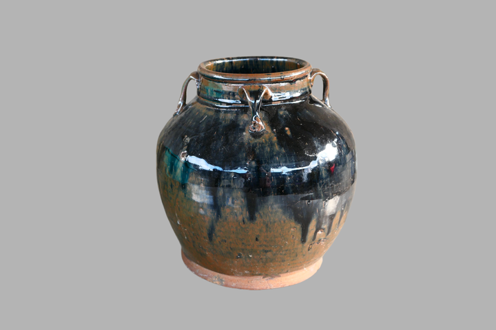 古玩陶瓷耀州窯兔毫釉四系罐真品鑒賞圖