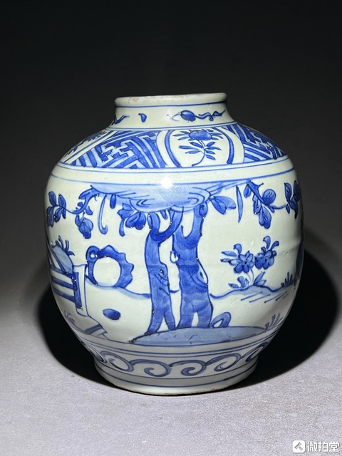 古玩陶瓷青花人物罐真品鑒賞圖