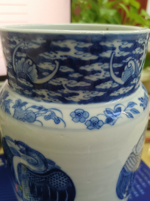 古玩陶瓷青花團鶴紋壯罐真品鑒賞圖