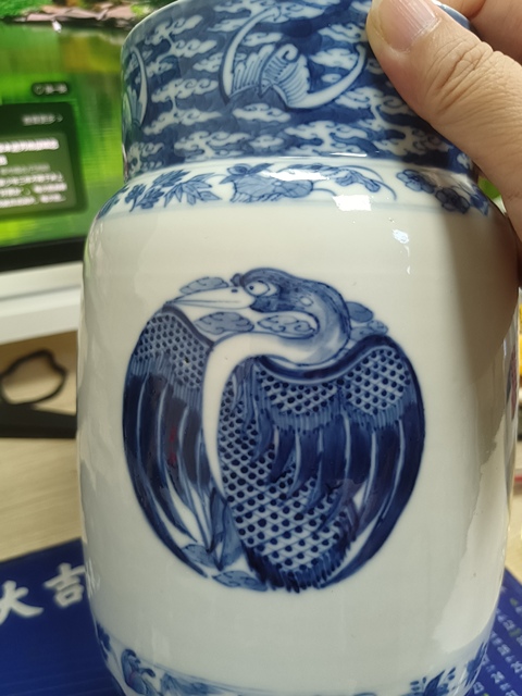 古玩陶瓷青花團鶴紋壯罐真品鑒賞圖