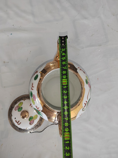 古玩陶瓷粉彩開光龍鳳紋茶壺真品鑒賞圖