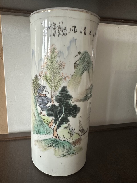 古玩陶瓷山水紋帽筒真品鑒賞圖