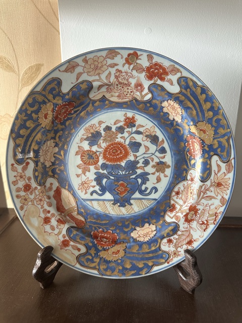 古玩陶瓷青花礬紅描金盤真品鑒賞圖