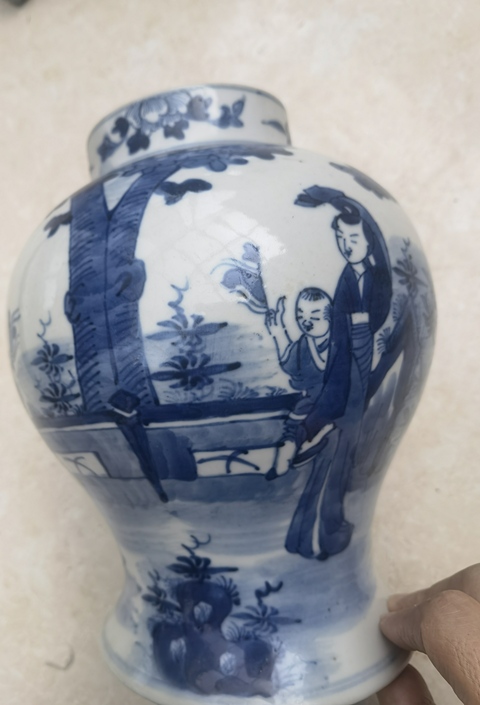 古玩陶瓷青花三娘教子圖將軍罐真品鑒賞圖
