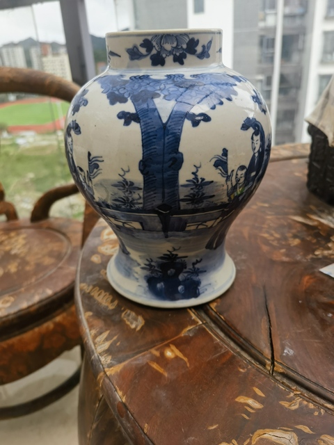 古玩陶瓷青花三娘教子圖將軍罐真品鑒賞圖