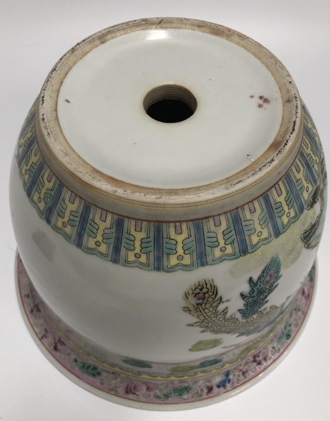 古玩陶瓷粉彩鳳穿牡丹圖花盆真品鑒賞圖