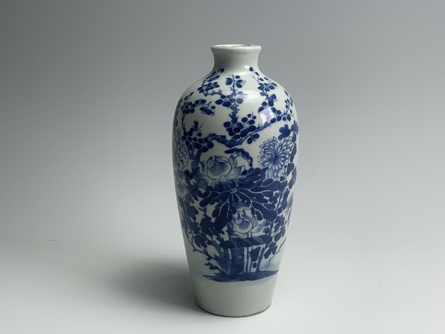 古玩陶瓷清道咸·青花花卉詩文蘿卜瓶拍賣，當(dāng)前價格288元