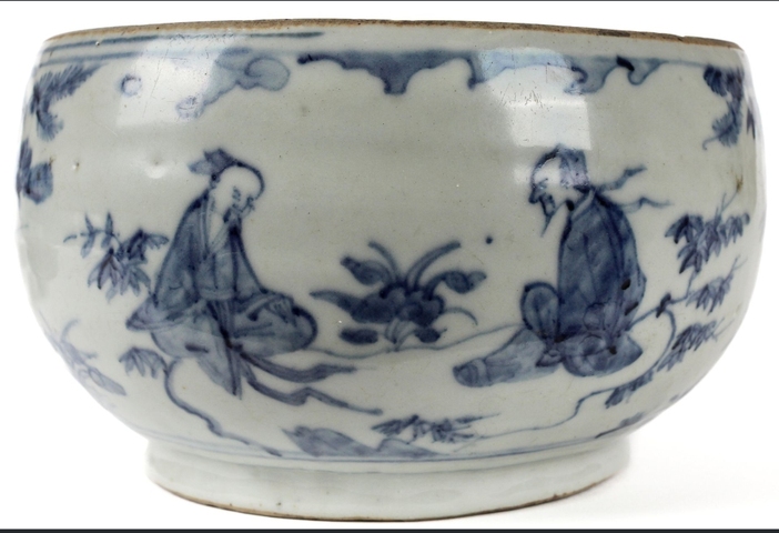 古玩陶瓷青花人物故事蓋罐真品鑒賞圖