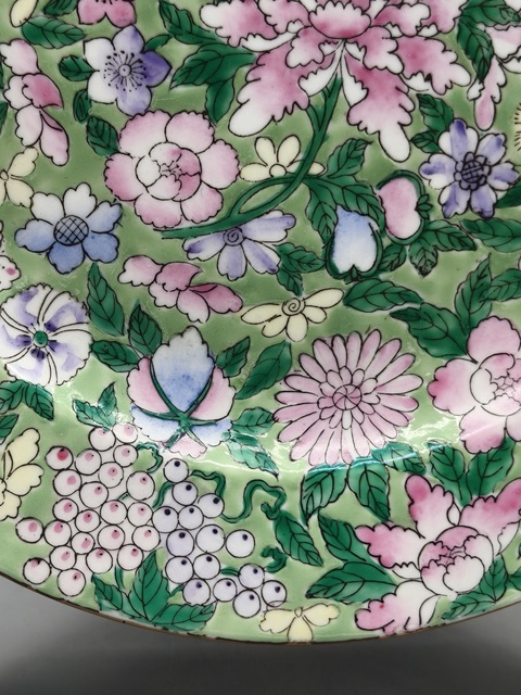 古玩陶瓷百花不落地粉彩盤真品鑒賞圖