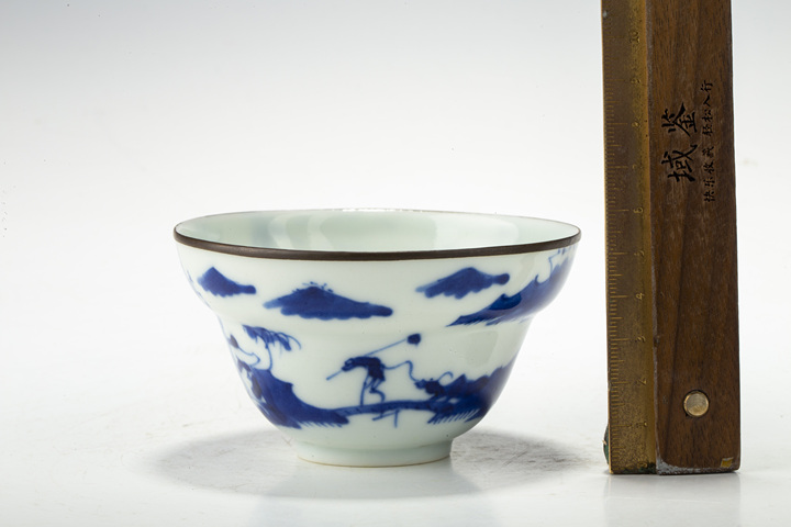 古玩陶瓷清晚·青花漁樵耕讀紋茶碗拍賣，當前價格0元
