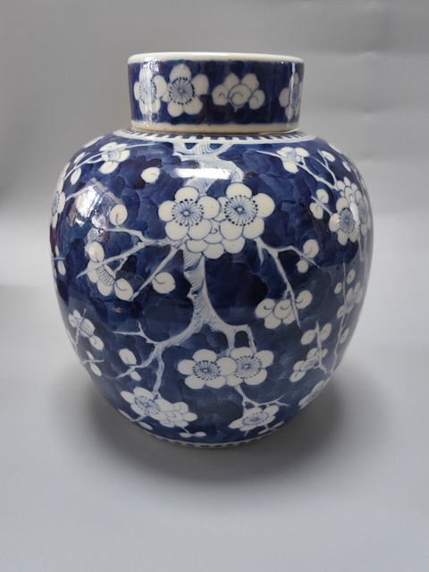 古玩陶瓷青花留白冰梅紋蓋罐真品鑒賞圖