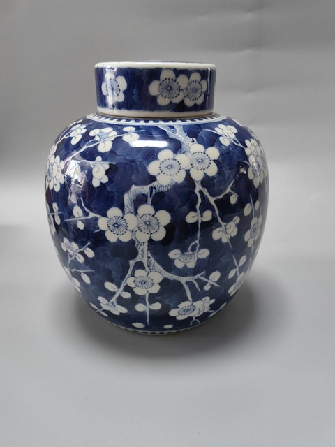 古玩陶瓷青花留白冰梅紋蓋罐真品鑒賞圖