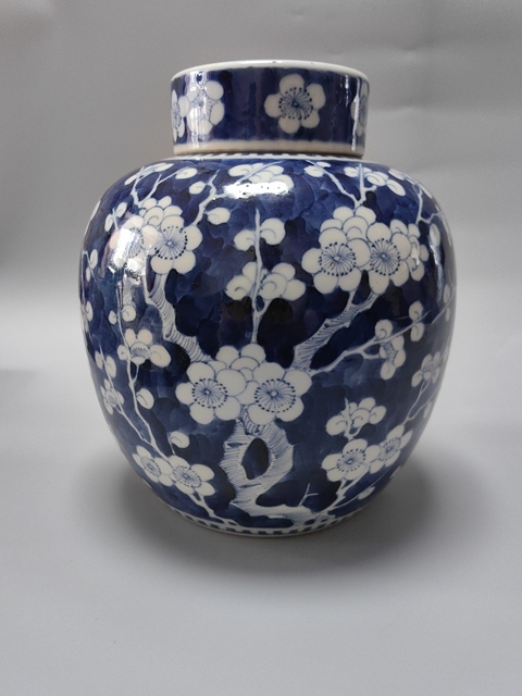 古玩陶瓷青花留白冰梅紋蓋罐真品鑒賞圖