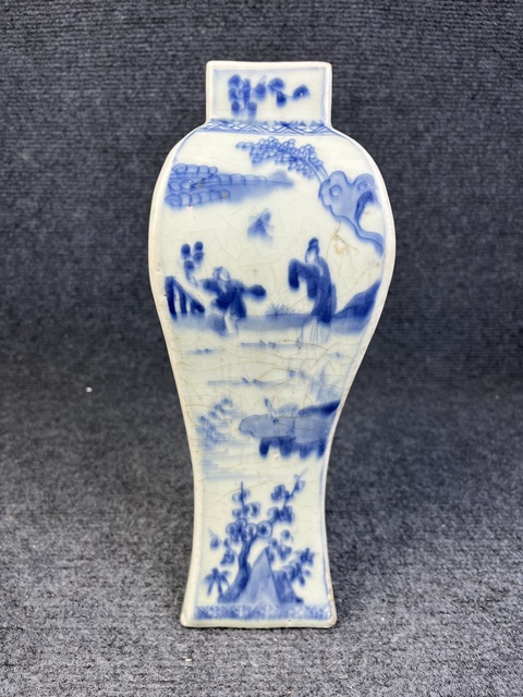 古玩陶瓷青花通景山水人物四方瓶真品鑒賞圖