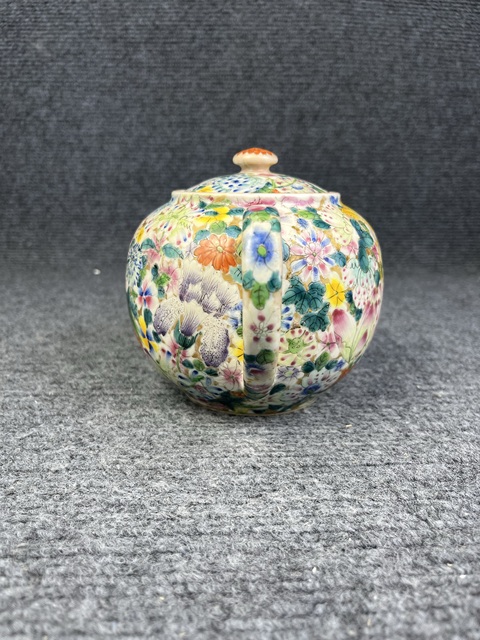 古玩陶瓷粉彩百花不落地大茶壺真品鑒賞圖