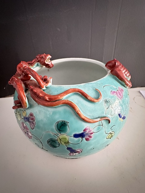 古玩陶瓷福壽紋粉彩水盂真品鑒賞圖