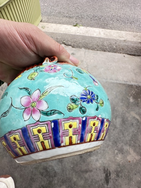 古玩陶瓷福壽紋粉彩水盂真品鑒賞圖