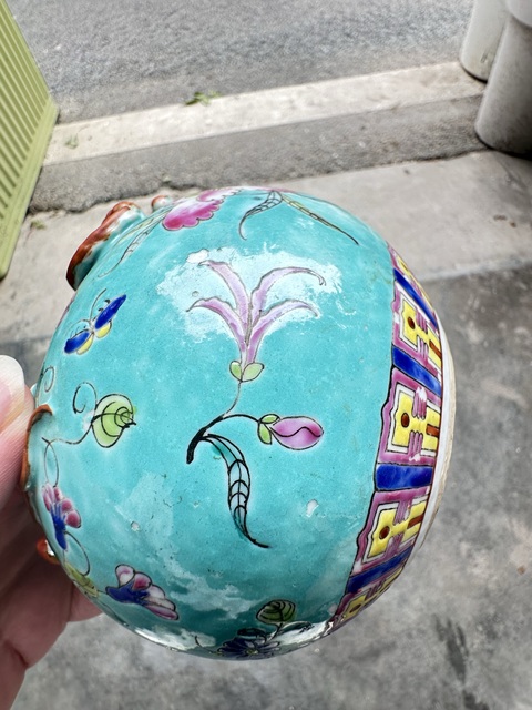 古玩陶瓷福壽紋粉彩水盂真品鑒賞圖