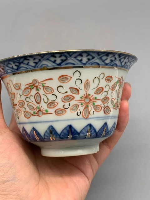 古玩陶瓷青花加彩玲瓏瓷三才蓋碗真品鑒賞圖
