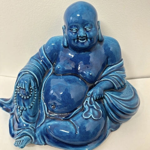 古玩陶瓷孔雀藍釉彌勒佛塑像真品鑒賞圖
