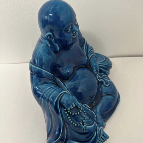 古玩陶瓷孔雀藍釉彌勒佛塑像真品鑒賞圖