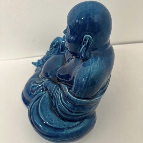 古玩陶瓷孔雀藍釉彌勒佛塑像真品鑒賞圖